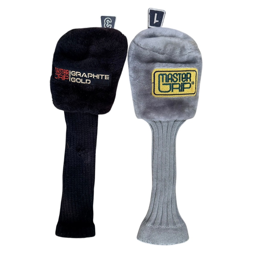 Vintage Master Grip Golf Club Headcovers Set 1 Driver 3 Wood Grey Black Plush